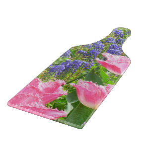 TABLA DE CORTAR "TULIPANES ROSADOS Y JACINTOS DE UVA DE VIDRIO COR