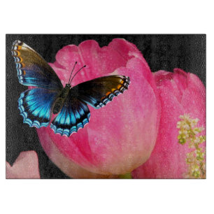 Tabla De Cortar Tulipanes y mariposa