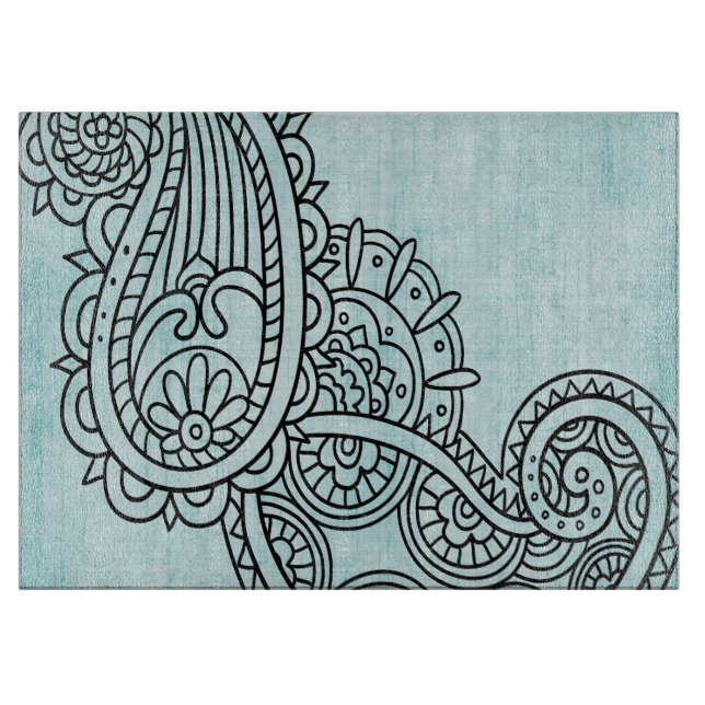 Tabla De Cortar Turquoise Mehndi Motif Cutting Board (Anverso)