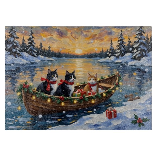 Tabla De Cortar Tuxedo Cat Christmas Boat Holiday (Anverso)