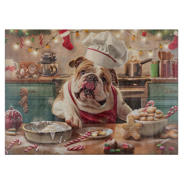 Tabla De Cortar Último día feriado en Bulldog inglés: Navidades fe (Anverso)