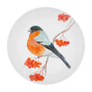 Tabla De Cortar Un gracioso bullfinch en una rama de un árbol de r