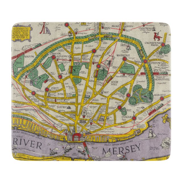 Tabla De Cortar Un mapa de Merseyside, Liverpool (Anverso)
