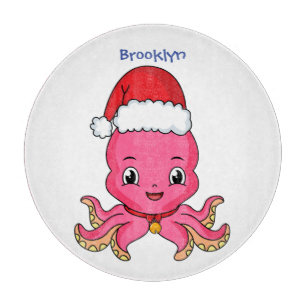 Tabla De Cortar Un pulpo alegre lindo usando Navidades gorra perso