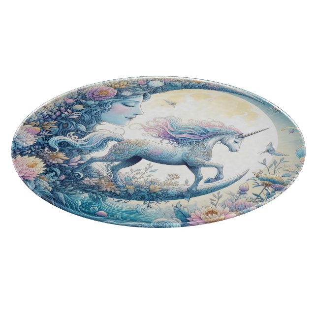 Tabla De Cortar Unicornio Y La Luna (Borde)
