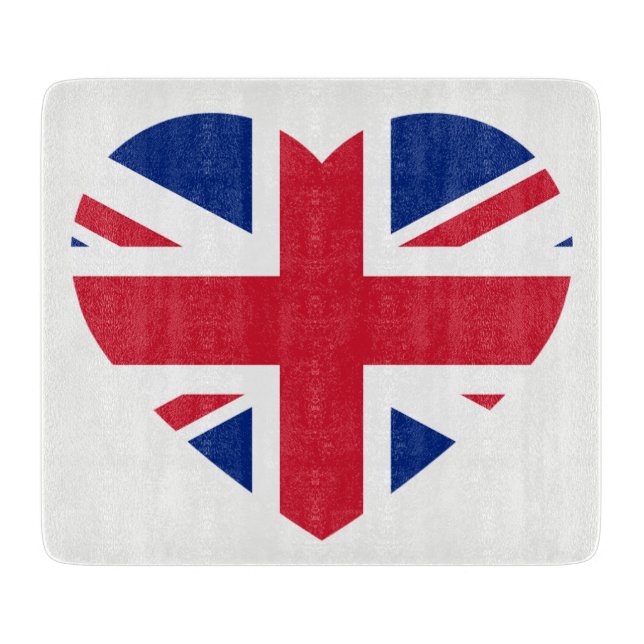 Tabla De Cortar Union Jack Heartflag sobre cbcnt blanco (Anverso)