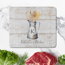 Tabla De Cortar Utensilios de Cocina con Monograma Rústico Elegant