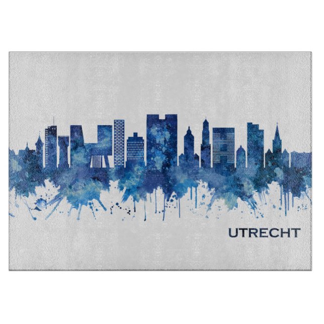 Tabla De Cortar Utrecht Países Bajos Skyline Blue (Anverso)