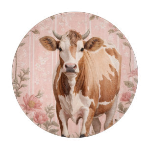 Tabla De Cortar Vaca Jersey Adorable Floral Rosa