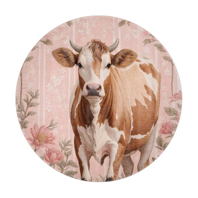 Tabla De Cortar Vaca Jersey Adorable Floral Rosa (Anverso)