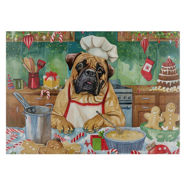 Tabla De Cortar Vacaciones de Bullmastiff: Navidades festivos (Anverso)