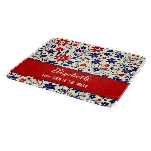 Tabla De Cortar Vajilla de Arte Popular Roja Azul para la Cocina