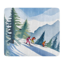 Tabla De Cortar Vamos a Esquiar | Pintura en Acuarela de Invierno