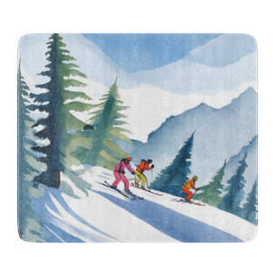 Tabla De Cortar Vamos a Esquiar Pintura en Acuarela de Invierno