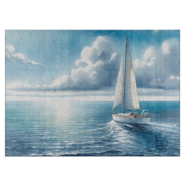 Tabla De Cortar Velero solitario Horizonte Azul (Anverso)
