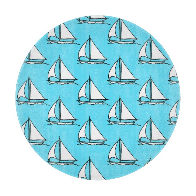 Tabla De Cortar Veleros en modelo azul del mar (Anverso)