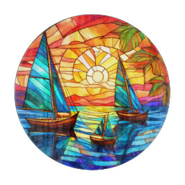Tabla De Cortar veleros y atardeceres arte de cristal manchado