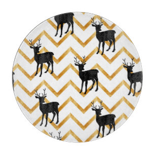 Tabla De Cortar Venado negro, patrón de textura dorada.