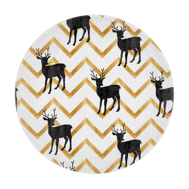 Tabla De Cortar Venado negro, patrón de textura dorada. (Anverso)