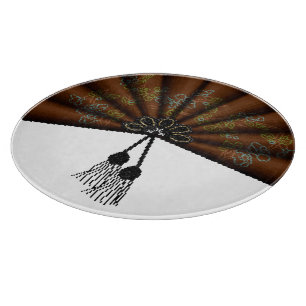 Tabla De Cortar Ventilador de Arte de Pixel Floral Marrón