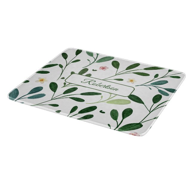 Tabla De Cortar Verde acuarela con nombre (Borde)