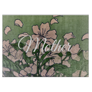 Tabla de cortar verde flor de melocotón