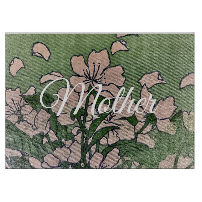 Tabla de cortar verde flor de melocotón (Anverso)