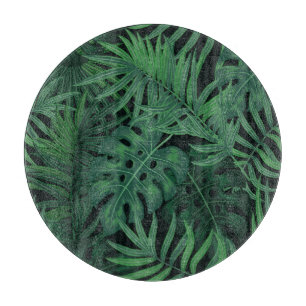 Tabla De Cortar Verde Noche tropical: Patrón vegetal exótico