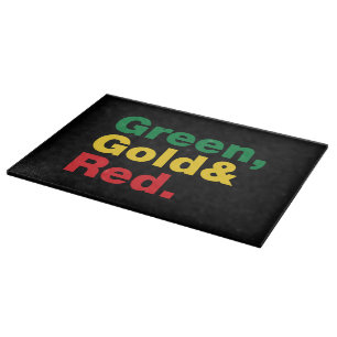 Tabla De Cortar Verde, Oro y Rojo.