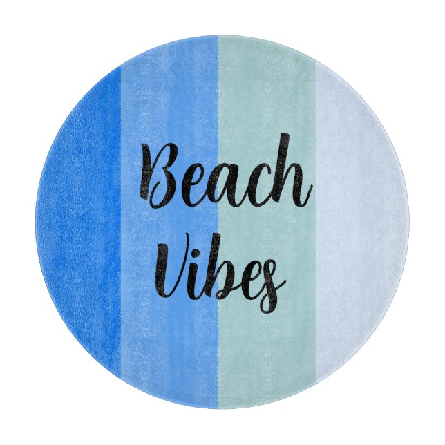 Tabla De Cortar Vibes de playa, franjas azules (Anverso)