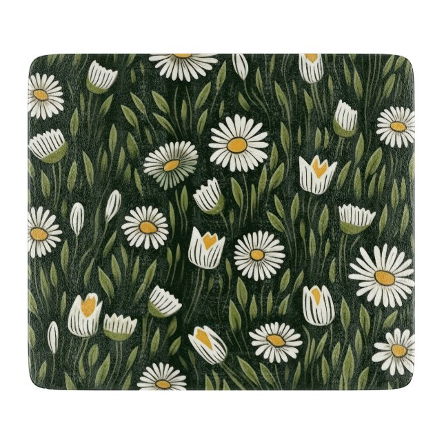 Tabla De Cortar Vibrant Daisy Pattern with Lush Green Accents (Anverso)