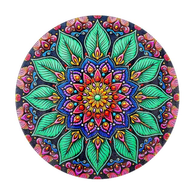 Tabla De Cortar Vibrant Floral Mandala Art (Anverso)