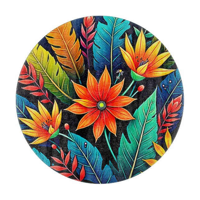 Tabla De Cortar Vibrant Tropical Flower Art (Anverso)