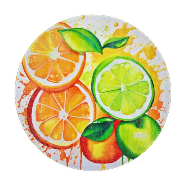 Tabla De Cortar Vibrante Arte de Esplash de Frutas de Citrus (Anverso)