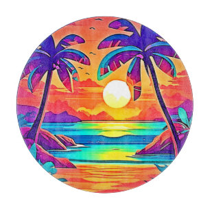 Tabla De Cortar Vibrante arte tropical del atardecer