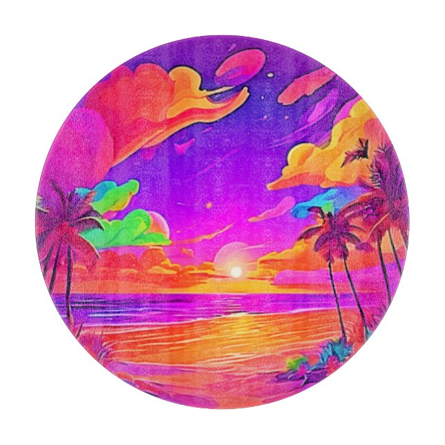 Tabla De Cortar Vibrante atardecer tropical (Anverso)