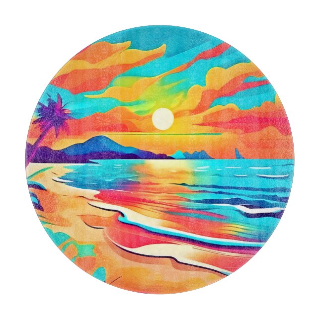 Tabla De Cortar Vibrante Beach Sunset Art (Anverso)