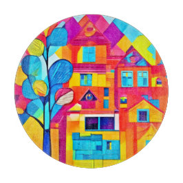 Tabla De Cortar Vibrante Cityscape Dreamscape Art