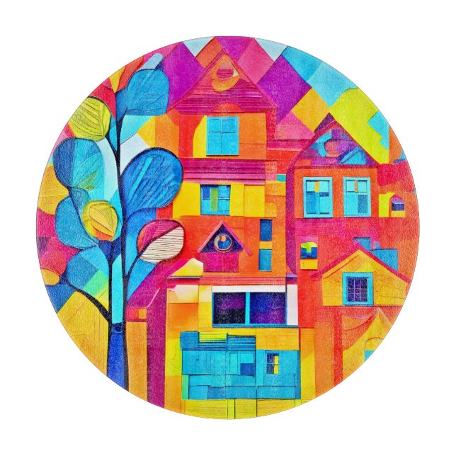 Tabla De Cortar Vibrante Cityscape Dreamscape Art (Anverso)