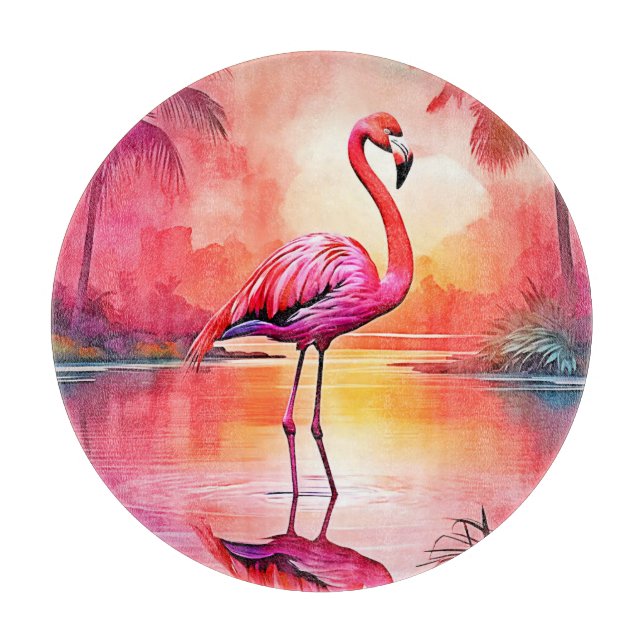 Tabla De Cortar Vibrante diseño de brillo Flamingo Tropical (Anverso)
