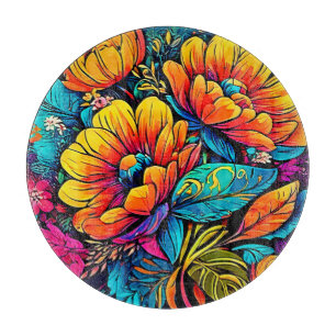 Tabla De Cortar Vibrante Fantasía Floral en colores audaces