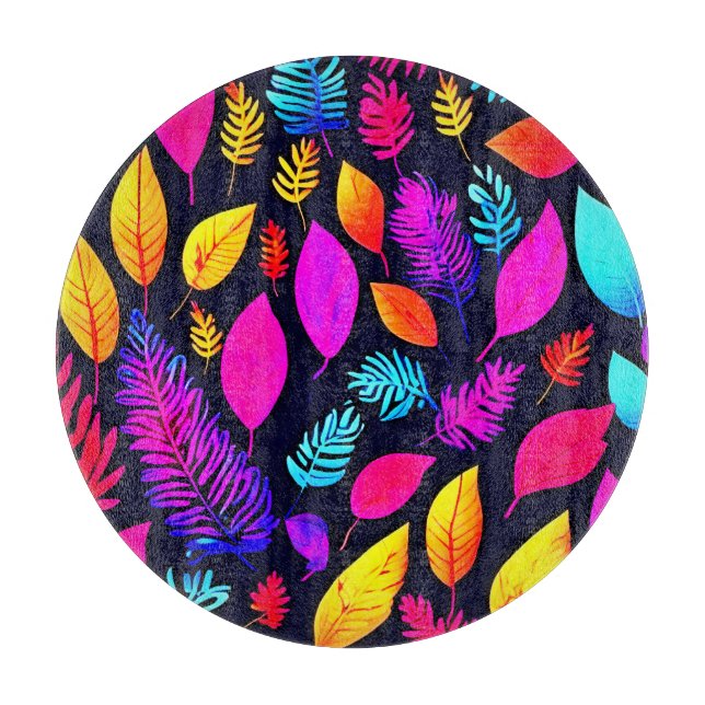 Tabla De Cortar Vibrante Foliage neón: Patrón de hojas cautivadora (Anverso)