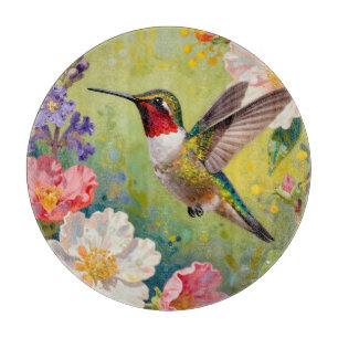 Tabla De Cortar Vibrante jardín floral de colibrí