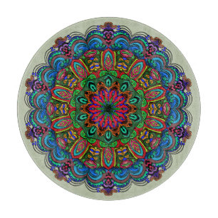 Tabla De Cortar Vibrante Mandala Patrón floral y geométrico