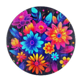 Tabla De Cortar Vibrante Neon Floral Art