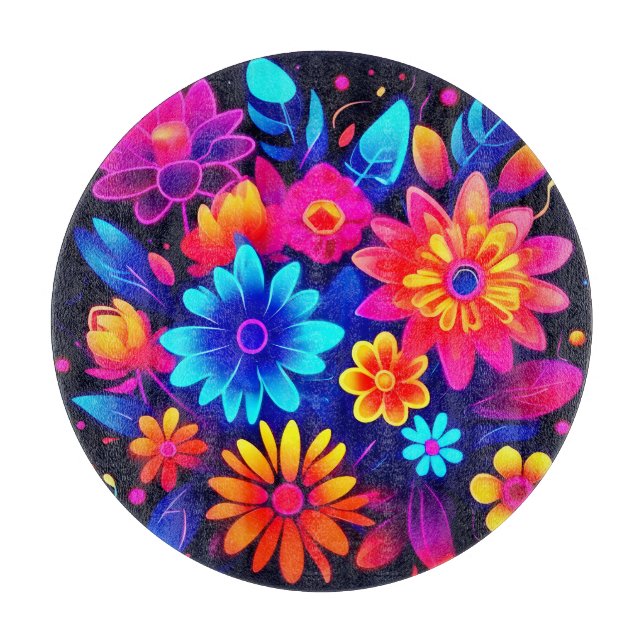 Tabla De Cortar Vibrante Neon Floral Art (Anverso)
