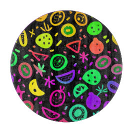 Tabla De Cortar Vibrante Neon Fruits Pattern Art