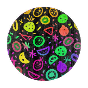 Tabla De Cortar Vibrante Neon Fruits Pattern Art