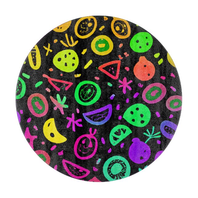 Tabla De Cortar Vibrante Neon Fruits Pattern Art (Anverso)