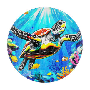 Tabla De Cortar Vibrante paisaje de sueños de tortuga marina